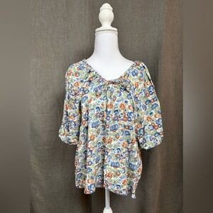 Treasure & Bond Women’s Multicolor Floral Short Sleeve Boho Top, Size: M, NWT
